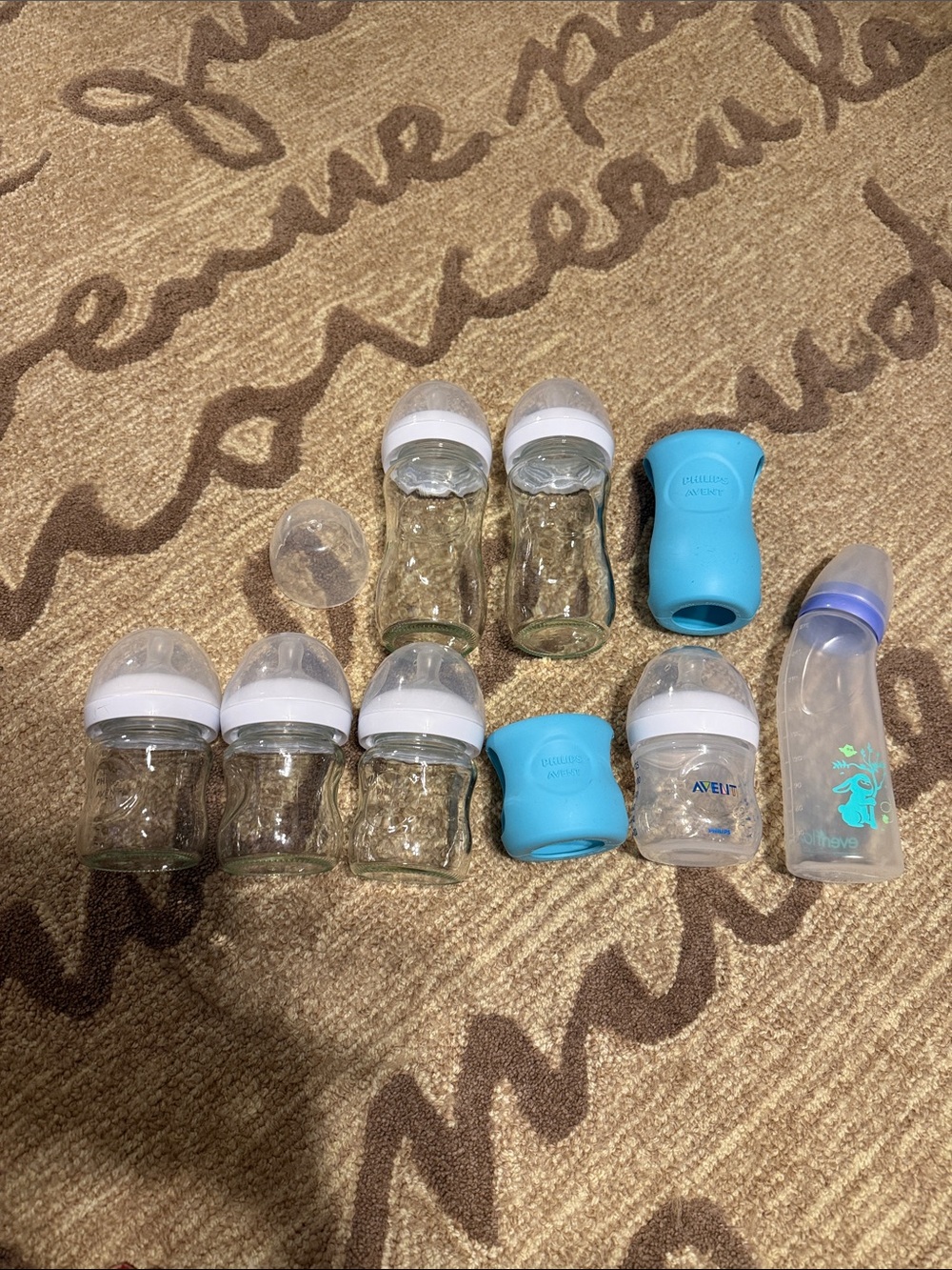 Avent Glass Baby Bottle Set with Blue Silicone Sleeves
